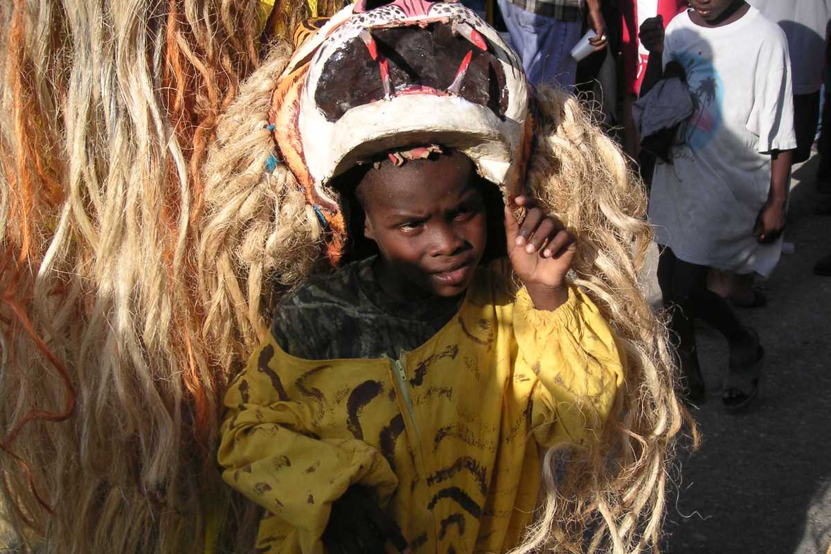 little boy in tiger costume haiti jacmel carnival