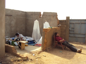 outdoor camping in unfinished home ougadougou africa burkina faso