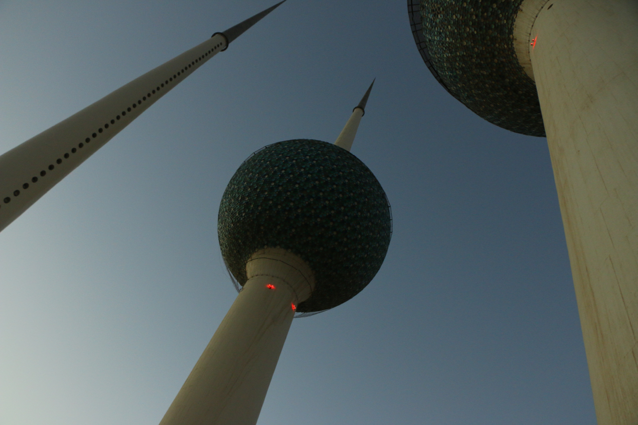 Looking up at Kuwait Towers